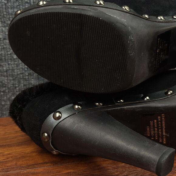 Colin Stuart Faux Fur Trim Heels Womens 8 Black Leather Fabric Studded Dress - Picture 9 of 11